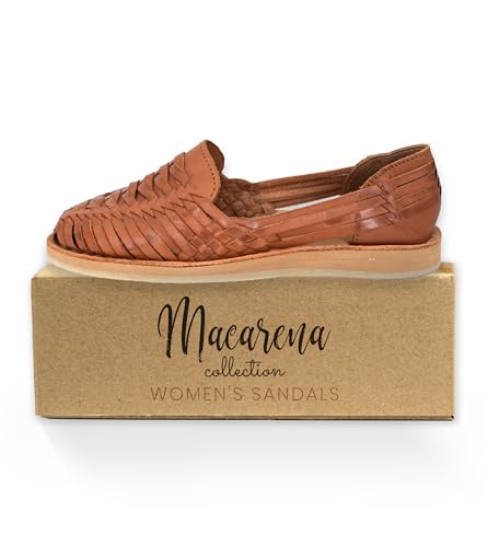 Macarena Collection Womens Shoes Leather Sandal Flat for Women | Huarache Handmade Mexican Sandals | Comfortable & Stylish Womens Sandals 30502