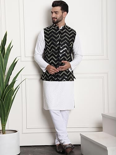 Image of SOJANYA (Since 1958 Men's Cotton Seqence Kurta & Pyjama with Nehrujacket