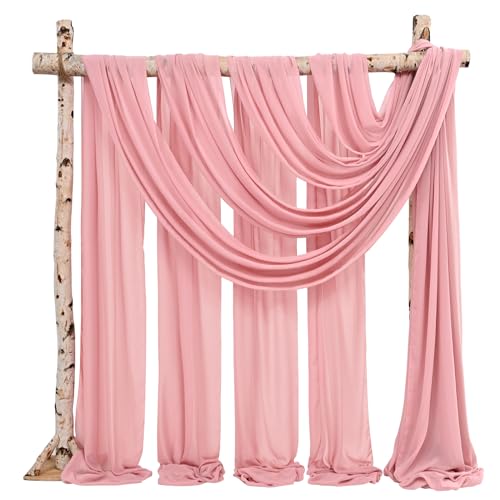 Wedding Arch Draping Fabric,4 Panels 28" x20ft Dusty Rose Wedding Arch Drapes for Ceremony Chiffon Fabric Drapes Arbor Drapery for Reception Sheer Backdrop Curtains for Party