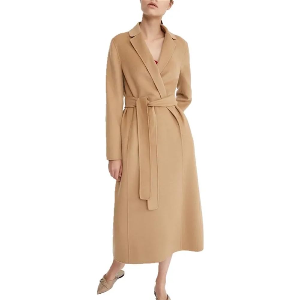 Vsadsau Abrigo de mezcla de lana de invierno para mujer, abrigo de lana extra largo, con cinturón suelto, chaqueta de cárdigan de color sólido
