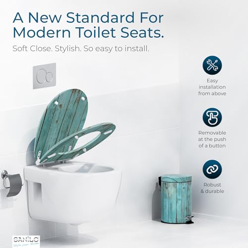 Image of Sanilo Wooden Toilet Seat with Quick Release & Soft Close [ROUND] - Decorative & Slow Close Molded Wood Seat - With One Click for Easy Installation & Cleaning - With Adjustable Fit (Lumber)