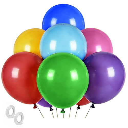 Image of Assorted Rainbow Balloons 10 Pack 36 inch Round Bright Latex Balloons Assorted Colors for Birthday Baby Shower Wedding Party Birthday Decorations Supplies Arch Garland