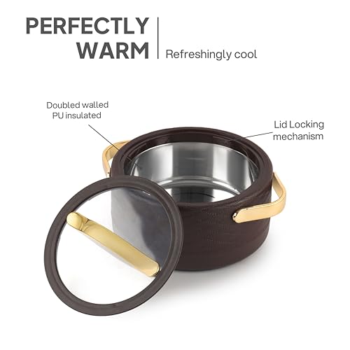 Image of CELLO Velvetto Deluxe 2500 Insulated Casserole Hot Box for Kitchen 2500 ml, Brown | Airtight See Through Lid Hot Pot Case Keeps Food Hot & Warm for Long Hours, Casserole Set for Roti, Rice & Biryani