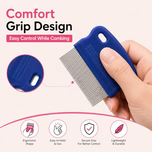 Image of TEMPERIA (1 pcs) Lice Comb for Women, Men & Kids Hair - Nits, Dandruff & Lice Eggs Remover Products - Hair Lies Removal Comb for Head - Premium & Ergonomic Design (Random Colors) (MN01)