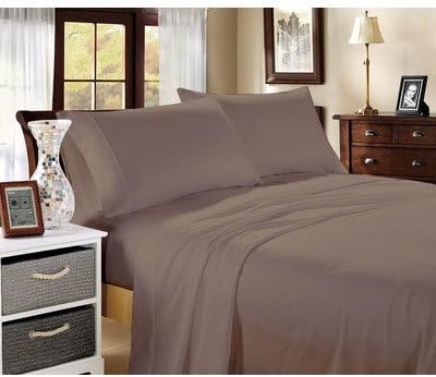 Extravagant Collection - 4PC Sheet Set (with Elastic All Around Fitted Sheet) - Genuine Egyptian Cotton 400 Thread Count Queen 100% Egyptian Cotton Taupe Solid by Extravagant Sheets