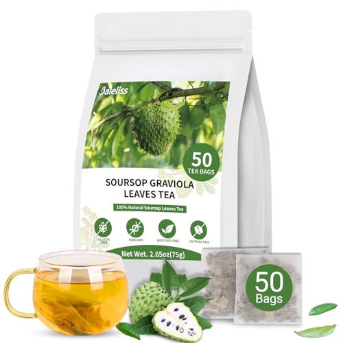 Soursop Leaves Tea Bags, Premium Soursop Graviola Leaves Herbal Tea, Pure & Natural Soursop Leaves for Digestion, Support Healthy Skin & Sleep, No Additives, Caffeine Free (50 Bags/1 Pack)
