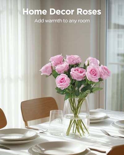 Image of InnoGear 50 Pcs Pink Roses Artificial Flowers, Fake Velvet Silk Rose Bulk Faux Flower for Decoration DIY Wedding Centerpieces Proposal Bridal Bouquets Shower Party Home Floral Decor (50, Pink)