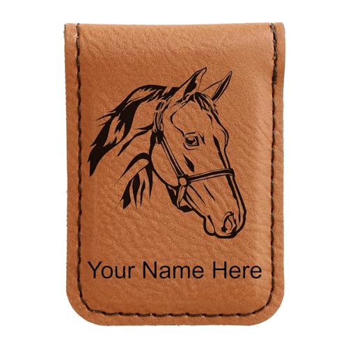 LaserGram Slim Magnetic Money Clip, Horse Head 2, Personalized Engraving Included (Dark Brown)