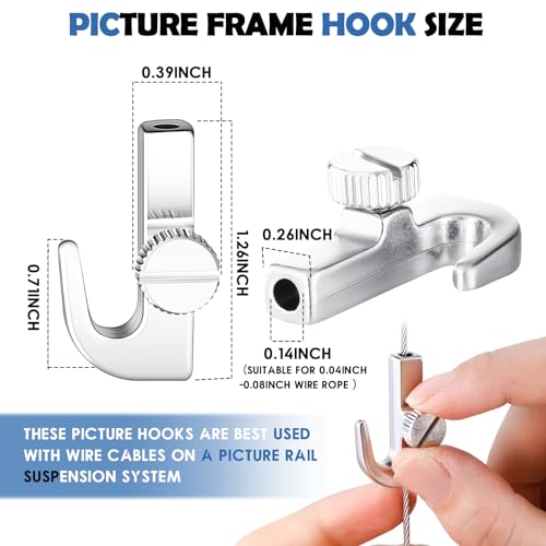 Image of Hicarer 12 Pcs Adjustable Hooks for Gallery Picture Hanging System Picture Rail Hooks Hangers for Exhibition Art Gallery Supplies(Normal)