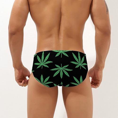 Marijuana Leafs Weed Men's Triangle Swimming Brief Sexy Low Waist Swimwear Quick Dry with Drawstring2
