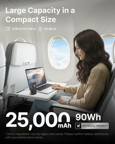 EF ECOFLOW Laptop Power Bank, 25000mAh Rapid Portable Charger, Triple 100W USB-C Ports, Built-in Retractable Cables, Fast Charging for iPhone 17/16 Series, MacBook, Samsung and More