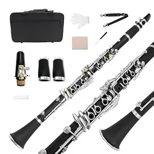 Yinfente Professional B Flat Clarinet Ebonite Wood 2 Barrels With Case Cloth Reed Accessories (Black)