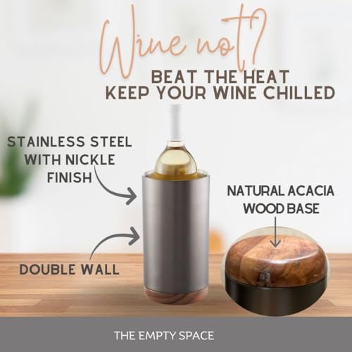 Image of The Empty Space Premium Stainless Steel Double Wall Wine Cooler - Fits Most Standard Sized Bottles. Designed to Keep Bottles Colder for Longer, BPA-Free Designer Barware. Elegant Champagne Chiller