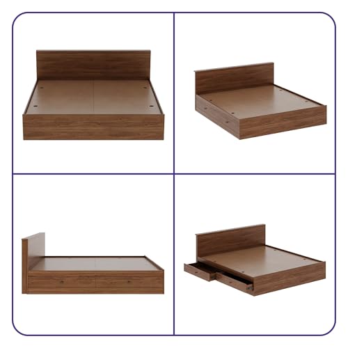 Image of Wakefit Bed | 1 Yr Warranty | King Size Bed, Comes with Drawer Side Storage, Noise-Free, Density: 680-750 kg /m, Termite & Borer Resistant, Fits Mattresses Up to 8 Inches(Taurus78x72-Columbian Walnut)