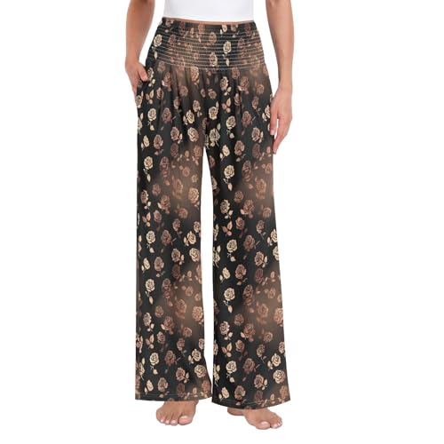 Pantalon à jambes larges avec poches confort d'été taille haute