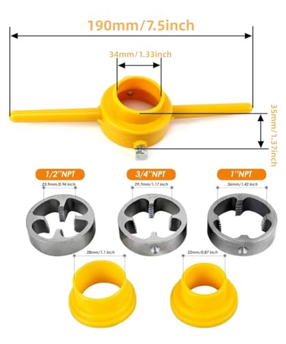 NestNook 6-teiliges NPT-Gewindeschneider-Werkzeugset für PVC-Rohre (Größen 1/2, 3/4 und 1)
