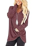 SimpleFun Women Long Sleeve T Shirt Fall Tie Front Tops Sexy V Neck Basic Tees for Women Loose Fit Rust Red M