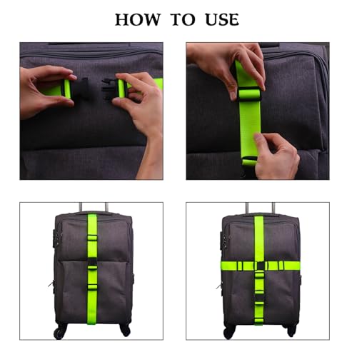 Image of MAGARROW 1.5 inch Utility Luggage Straps with Buckle Adjustable, 4-Pack (Neon Green, 1.5 in x 4.5 ft)