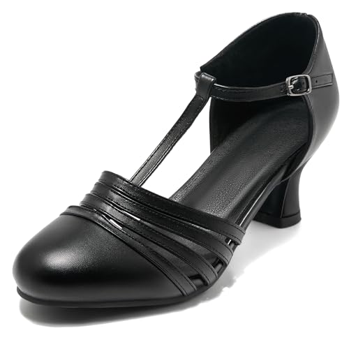 Women 1920s Shoes T-Strap Dance Pumps for Latin Salsa Ballroom Character Shoe Kitten Heel