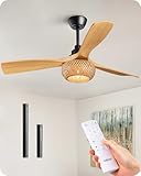 EDISHINE 42“ Boho Chic Ceiling Fans with Lights, Bamboo Cage, 3-ABS Blades, 10%-100% Dimmable, Timer, Remote Control, 6...