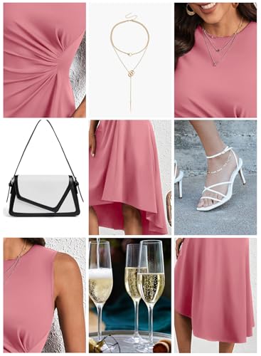 Image of Happy Sailed Women's Summer Dresses Sleeveless Ruched Waist A Line High Low Midi Cocktail Dress(Waist Tight,Please Size Up)