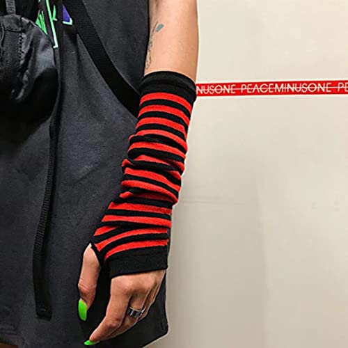 Image of Women's Long Knitted Fingerless Gloves Thumbhole Stretch Arm Warmers | Stretchy soft knitted arm warmers for women, comfortable thumbhole design, ideal daily winter hand sleeve accessories
