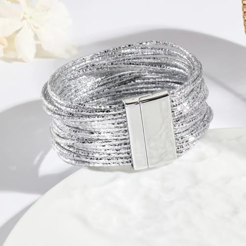 KunBead Leather Sparkly Wrap Bracelets for Women Handmade Braided Boho Multilayer Bracelet Wristband Cuff Bangle Boho Bohemian4