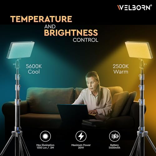 Image of WELBORN (LM200B) 200 Led Metal Body Portable Bi-Color LED Video Light with Built-in 5400mAh Battery & OLED Screen for Photography & Videography