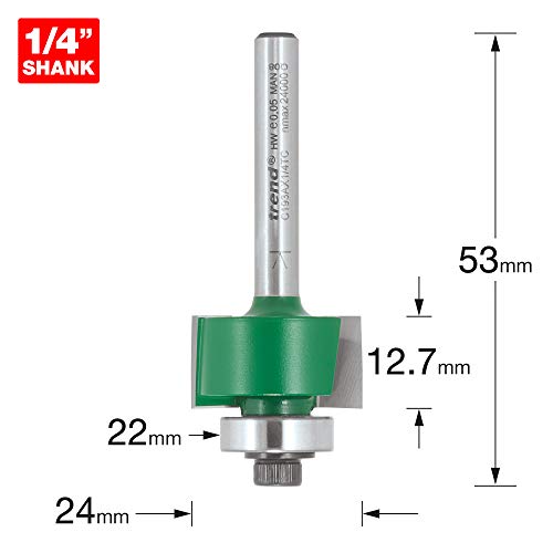 Trend CraftPro Rebater Router Cutter, 1/4 Inch Shank, 12.7mm Cut Length, 24mm Cut Diameter, Includes Multiple Bearings - Image 2