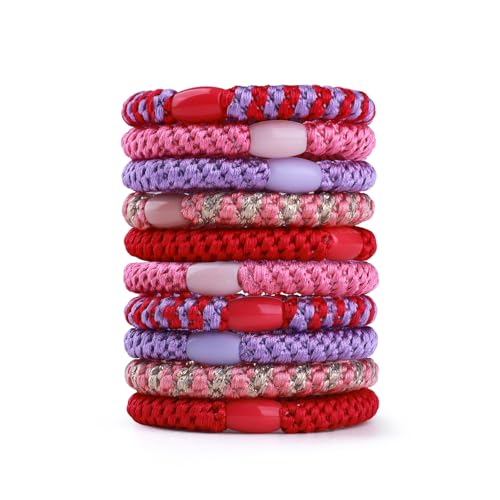 Knekkies Haargummi-Set (10er Pack) Bunte Damen & Mädchen Haargummis Elastische Geflochtene Haargummis als Haargummi-Armband Stylische Ponytail Haarzubehör (Pink and Purple etc.