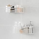 KINCMAX Mesh Shower Caddy (2-Pack), Rustproof Stainless Steel, Adhesive Wall Mount Baskets with Hooks, Mesh Design (Matta White)