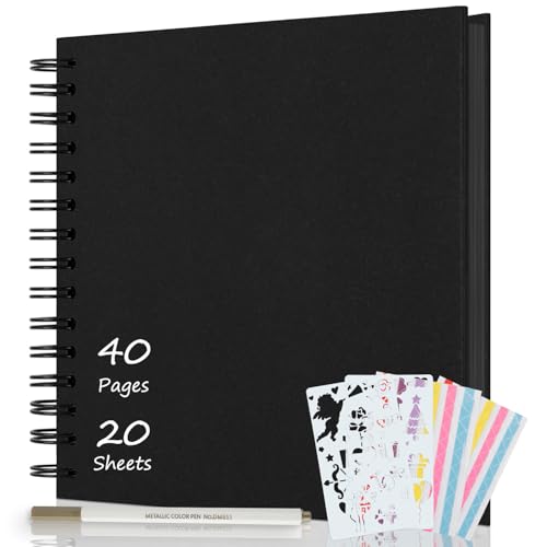 AIOR Album Fotos Scrapbook 21x21cm, DIY Espiral Álbum de Recortes para Pegar y Escribir 40 Páginas, Regalos de Boda Aniversario Cumpleanos, Para Bebés Amigos Parejas (Negro)
