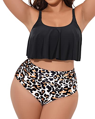 Aqua Eve Women Plus Size Two Piece Swimsuits High Waisted Bikini Set Tummy Control Bathing Suits Black Leopard 16W #TOP2