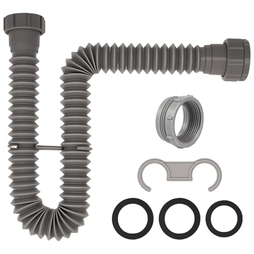 1-1/2' Flexible P-Trap Sink Drain Pipe Kit 5.7'-27' for Kitchen Bathroom Sink with Sealing Rings Expandable