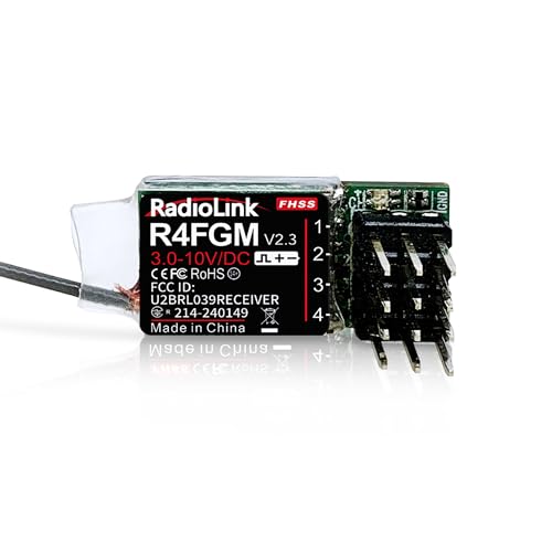 Radiolink R4FGM V2.3 4 Channels Tiny RC Gyro Receiver for Mini RC Cars 1/28 and Boats, 3-10V High Voltage Servo Support, Long Control Distance for...