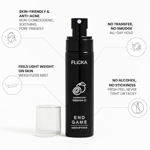 Image of FLiCKA Natural End Game Makeup Fixer Spray | Long Lasting Anti-Acne | Loaded with Vitamin C | Prevents Cracks, Minimizes Pores & Fine Lines | Long Lasting & Weightless Formulator for All Skin Types 100 ml
