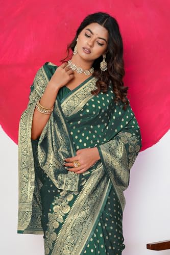 Image of Subham Saree for Woman Silk Cotton Kanjivaram | Soft Daily Wear Golden Zari Sari with Jacquard Blouse Piece