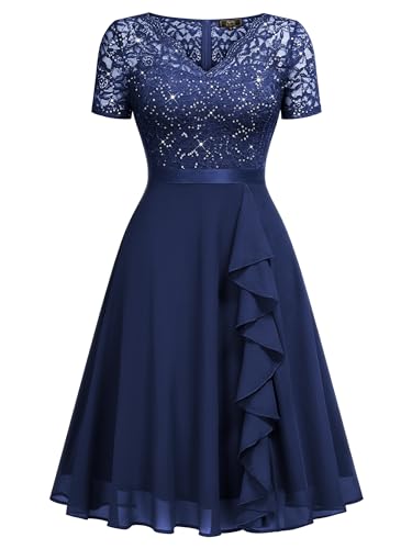 MISSMAY Women's Elegant Style Sequin Lace A-Line Cocktail Party Dress - Image 6