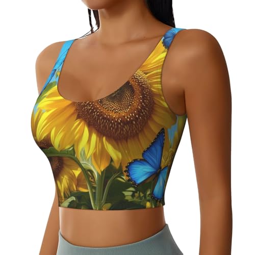 Camiseta deportiva para mujer Mexpekil para yoga y fitness con estampado de flores amarillas 2