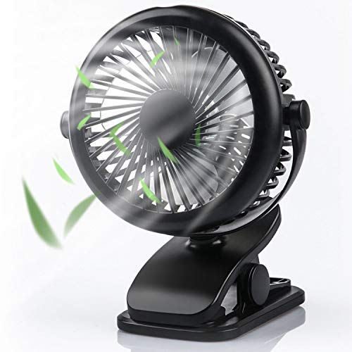 Stroller Fan Clip on Fan, USB Fan with Adjustable Speeds, Rechargeable 2200mA Battery, 360° Rotation, Mini Portable Table Fan Personal Fan for Baby Stroller Office Outdoor Travel