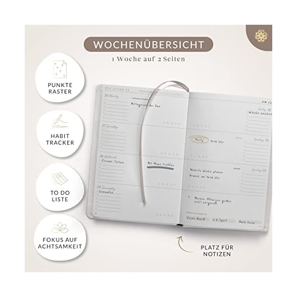 Kalender 2023 Buchkalender A5 "ROSENBLATT" Lebenskompass® - Schöner Wochenkalender & Terminplaner 2023 - Hardcover Taschenkalender 2023 - Buchkalender A5 + Viele Extras – Bild 6
