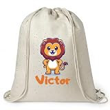 Gifters | Mochila de Cuerdas Personalizada León | Bolsa Bebé con Nombre 34 x 42 cm | Saco Infantil de Tela | Talega Guardería Personalizada | Bolsa Ropa Escuela Infantil Grabada