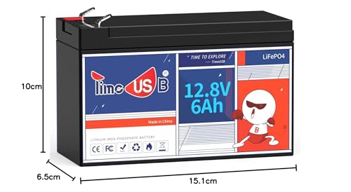 Timeusb 6Ah LiFePO4 Akku 12V 4000+ wiederaufladbare Zyklus Lithium Akku integriertes geringe Selbstentladung und geringes Gewicht, LiFePO4 Akku für Camping, Beleuchtung und Solarsystemanwendung