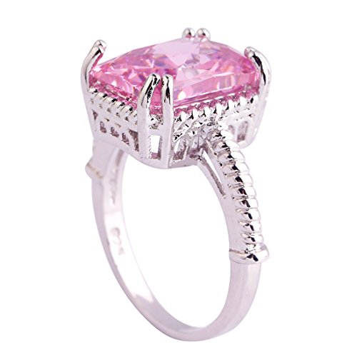 925 Sterling Silver Plated Emerald Cut Simulated Pink Topaz Milgrain Wedding Ring for Women3