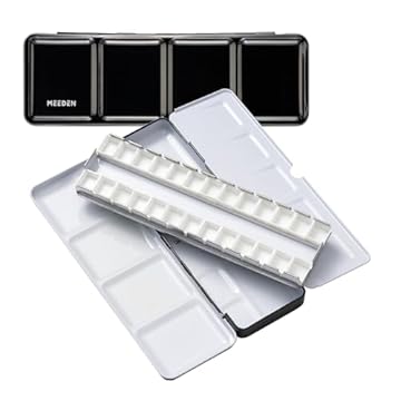 MEEDEN Empty Watercolor Tins Palette Paint Case with 24 Pcs Half Pans