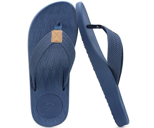 Image of KuaiLu Mens Flip Flops Arch Support Comfortable Summer Beach Thong Sandals Yoga Foam Cushion Slip on Slippers