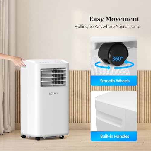 Image of ROVSUN WiFi Enabled Smart 10000 BTU Portable Air Conditioner with Heat, 4-in-1 Cooler, Heater, Dehumidifier & Fan, Room Mobile AC Unit with Remote & APP Control, Rolling Wheels & Installation Kit