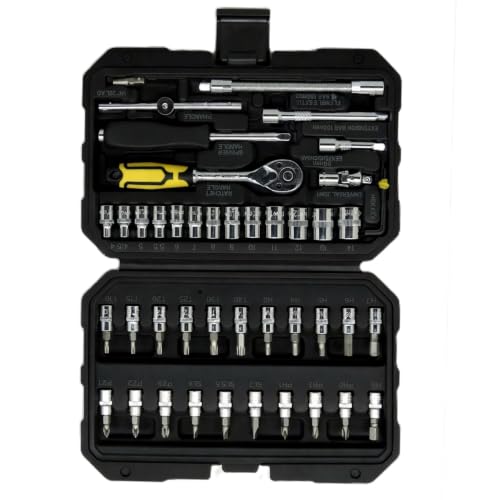 Image of STANLEY STMT79055 46-PIECE Hex Socket Set 1 /4 inch Drive With Ratchet, Comes in a Case, Chrome Vanadium Steel, Professional Tool Kit for Automotive, Plumbing, Garage & Home Repairs