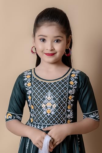 Image of New Badshah Dressesn Indian Ethnic Kids Girls Kurta Straight Pant with Silky Dupatta Dress Set, Cotton Rayon Fabric