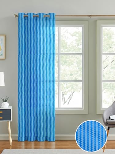 Image of Cortina Polyster Transparent Curtain Set |Window Installation | Bedroom Living Room Kids Room | 5 Feet Window Curtain Pack of 1 | Blue